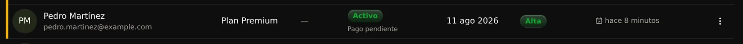 Atleta activo con un pago pendiente por cobrar